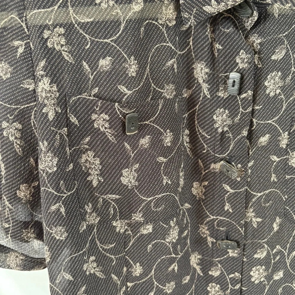 Vintage black gray collared button up short sleeve blouse top women’s medium - Picture 5 of 6